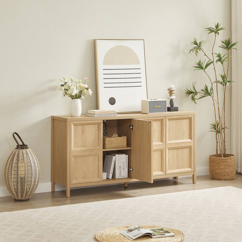 67" Modern sideboard storage cabinet with tip-on opening, soft-close hinges, and tilt-proof wall mount