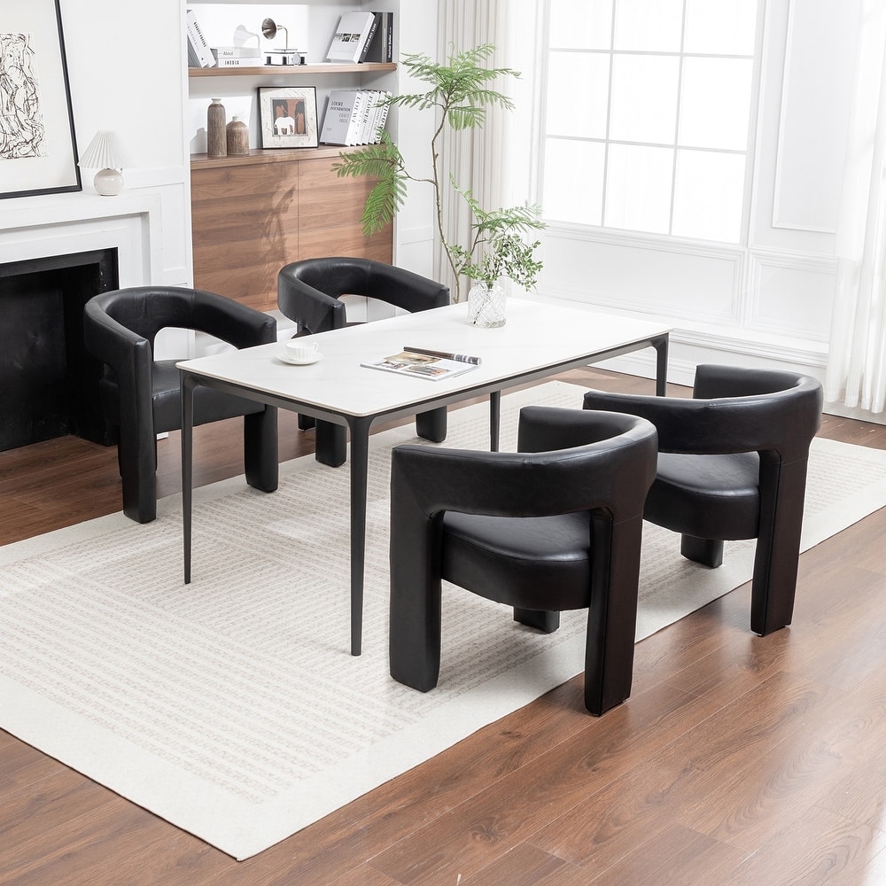 SEYNAR Modern Glam PU Leather Upholstered Dining Chair, Open-Back Accent Chair Set of 4