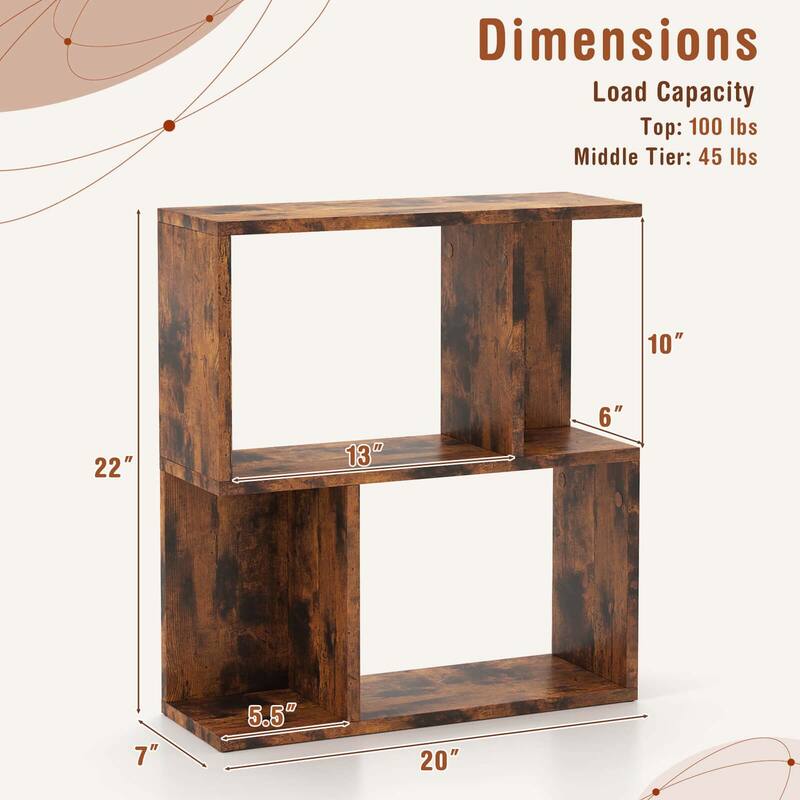 Costway 1/2 PCS 3-Tier Bookshelf Geometric Bookcase Side Table with