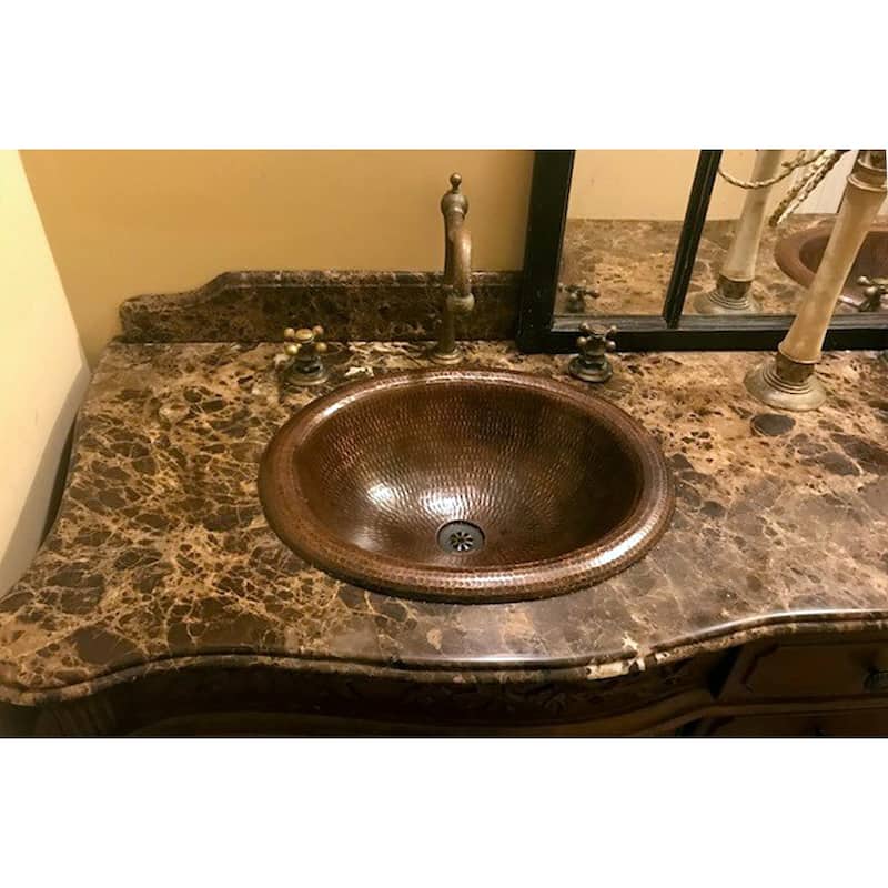 18-in Wide Rim Oval Self Rimming Hammered Copper Bathroom Sink (LO18RDB)