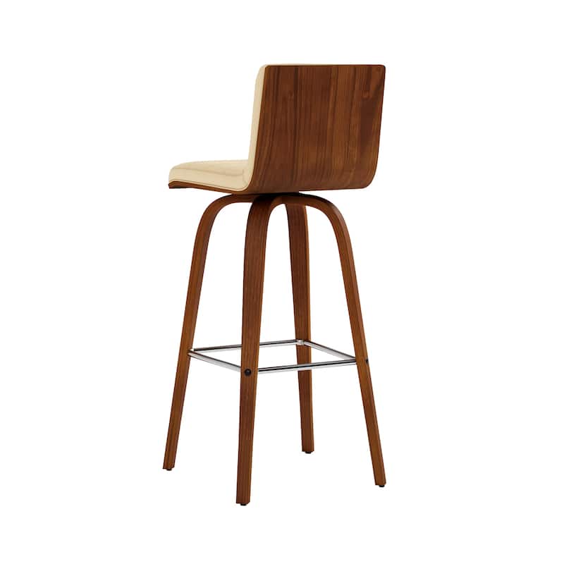 Skara Swivel Bar Stool, Upholstered Bar Height Chair with Bentwood Frame