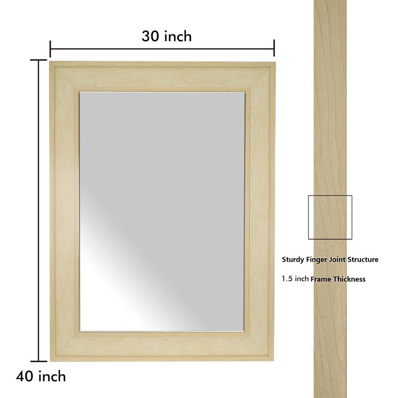 Faux Wooden Frame Rattan Farmhouse Style Rectangle Wall Mirror
