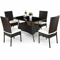 Costway 5 Piece Outdoor Patio Furniture Rattan Dining Table Cushioned Chairs Set