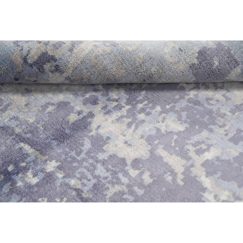 Hand Knotted Oriental Viscose Silk Carpet Modern Pictorial Purples Abstract Area Rug - 7' 10'' X 5' 9''