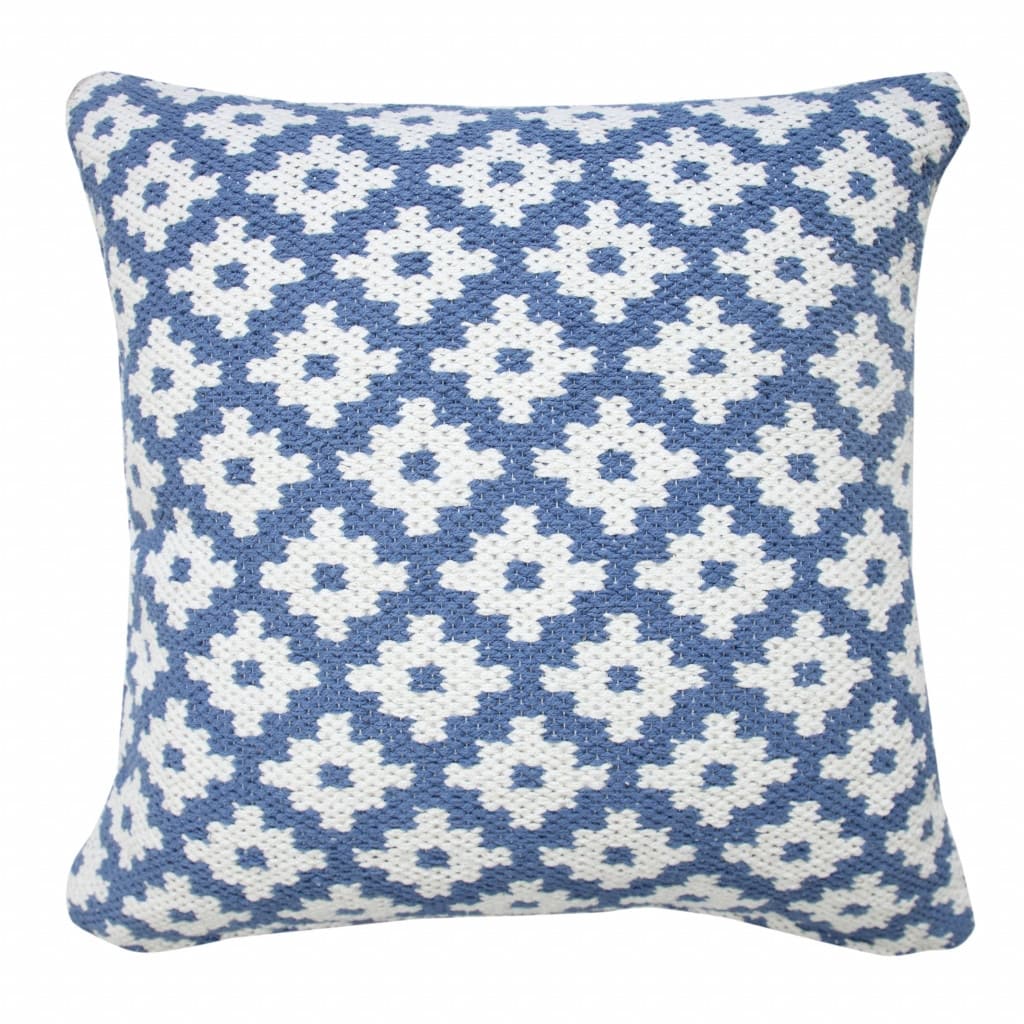 HomeRoots 20" X 20" Blue And White 100% Cotton Geometric Zippered Pillow