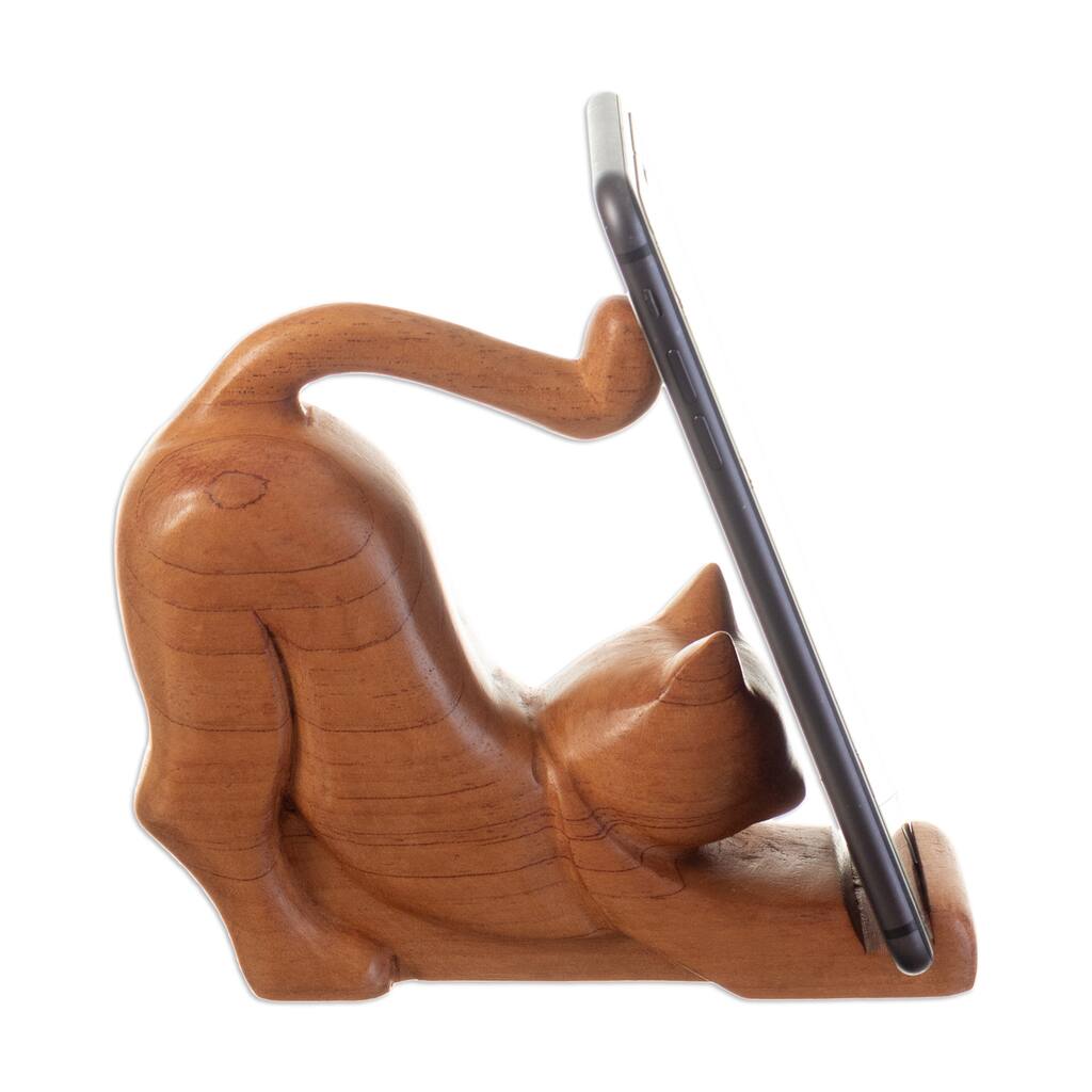 Novica Handmade Convenient Elegance Wood Phone Holder