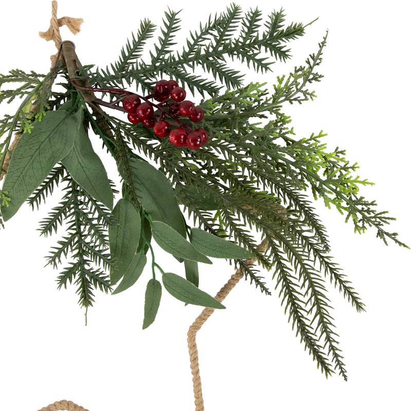 Mixed Pine Foliage and Berries Star Hanging Christmas Ornament - 11"