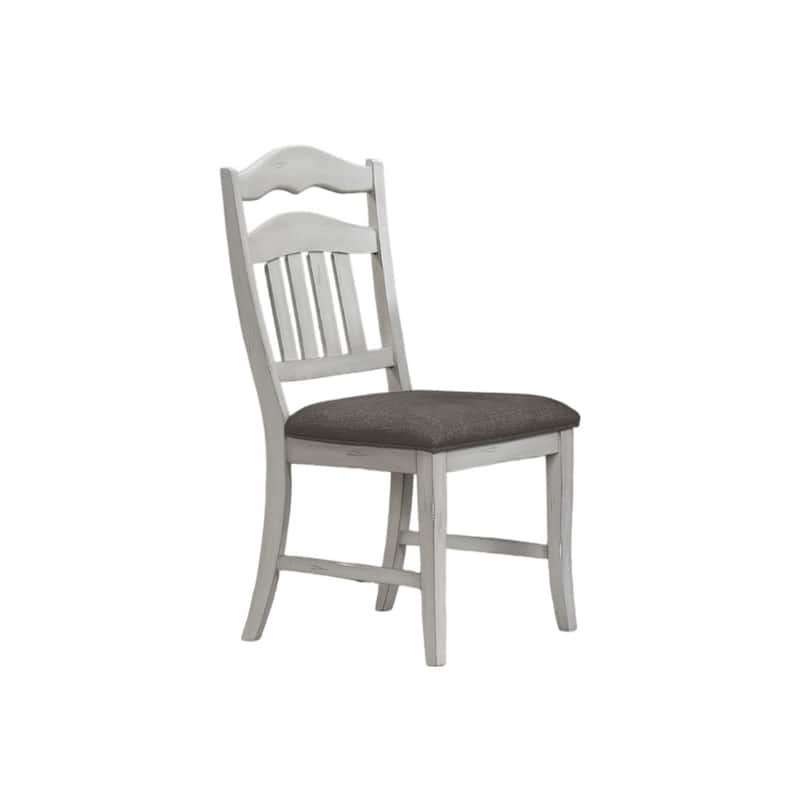 Contemporary Antique White Side Chairs Upholstered Cushion Seat Ladder Back 2pc Dining Chairs