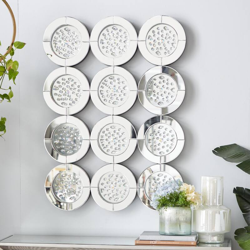 Glass Wall Mirror with Floating Crystals - Silver - Roche River Decor