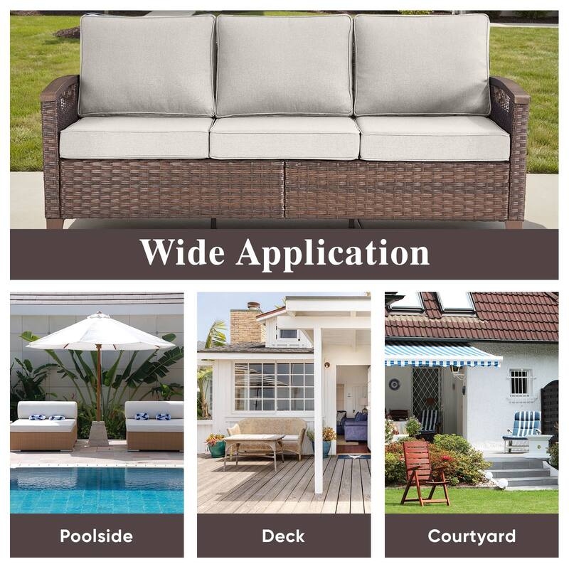Pocassy Outdoor Brown Wicker Funitre with Cushion Set