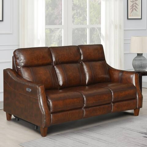 Copper Grove Arlo Top Grain Leather Reclining Sofa with Console