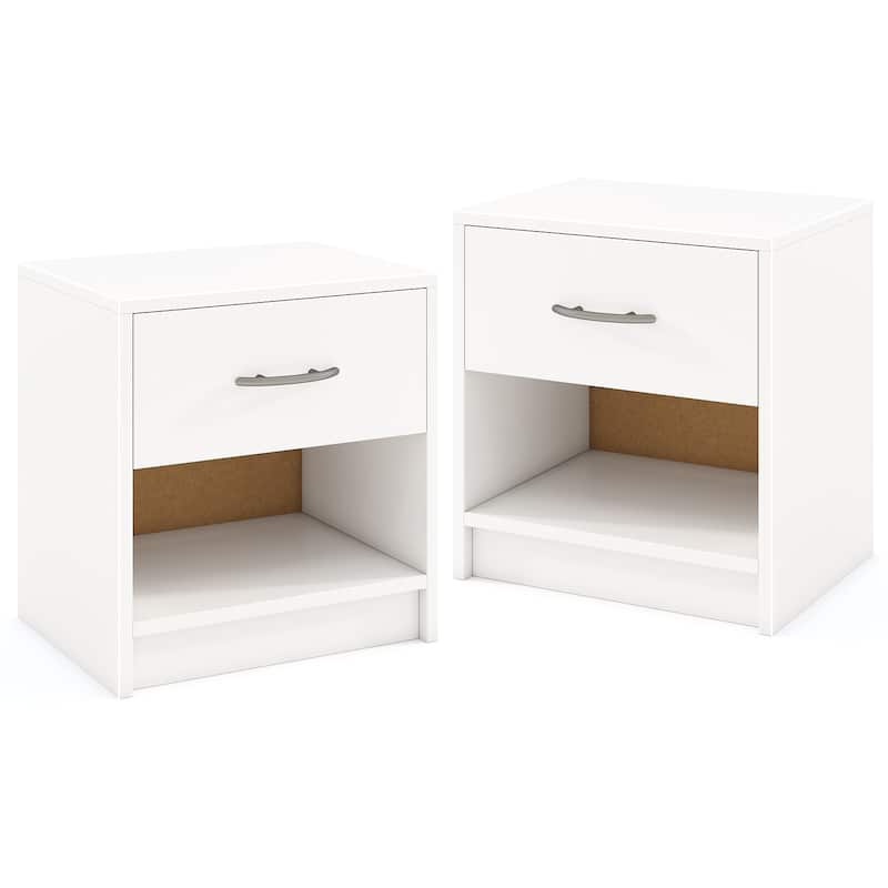 Gymax 2 PCS Nightstand w/ Drawer Side Table w/ Slide-out Drawer Open