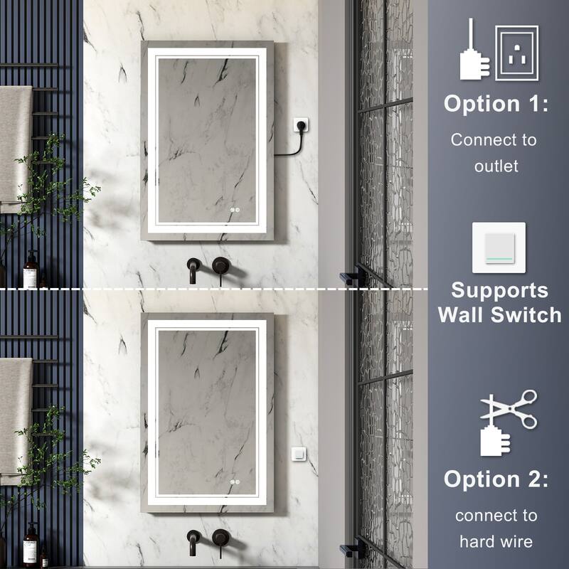 Retangular Wall Mounted LED Bathroom Mirror With Touch Switch Memory Mirror Anti-Fog (Horizontal/Vertical)