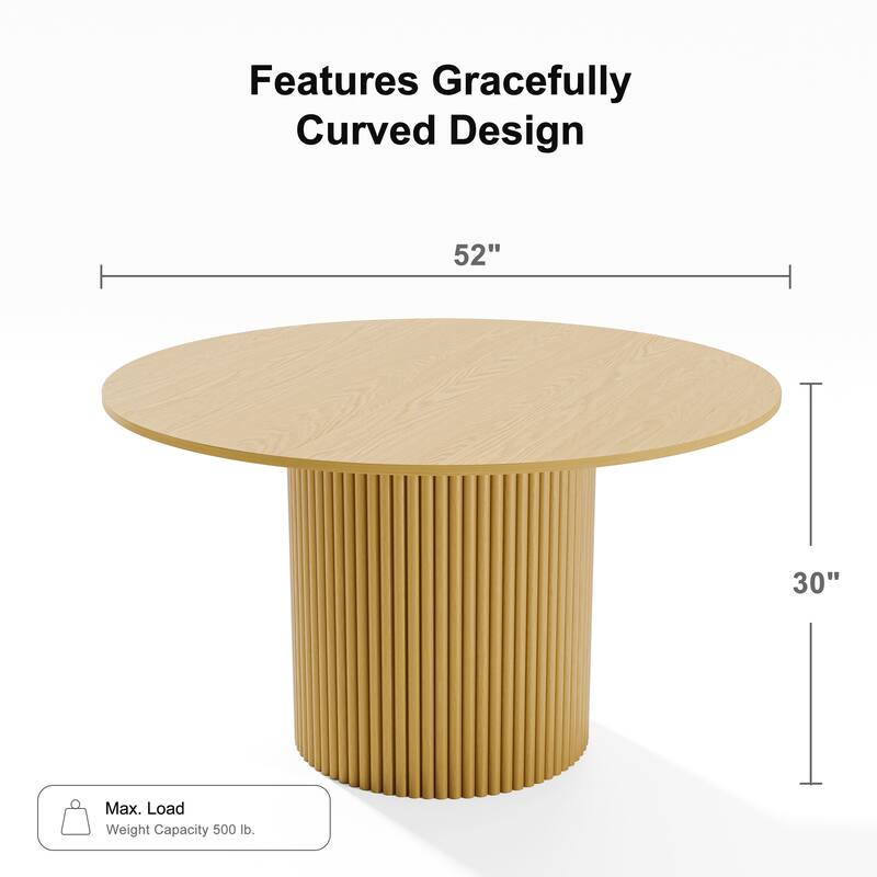 Solid Wood Round Dining Table Kitchen Table with Tabletop & Concave Cylinder Legs for Living/Dining Room Coffee Office