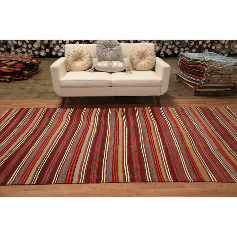Hand Woven Oriental 100% Wool Carpet Southwestern Geometric Multi-Colored Kilim Area Rug - 10' 4'' X 5' 4''