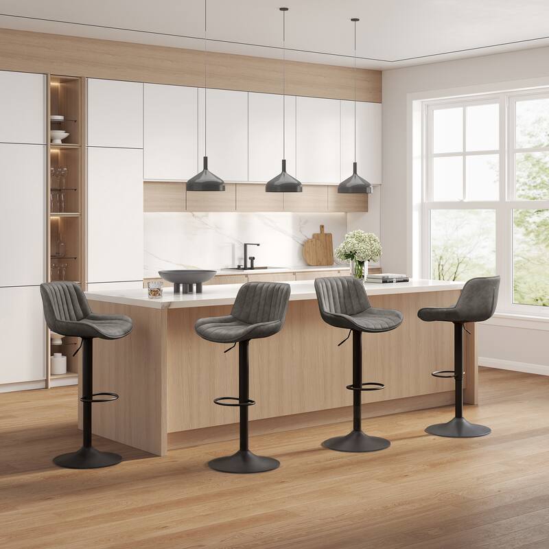 Art Leon Faux Leather Adjustable Swivel Barstool, Set of 4