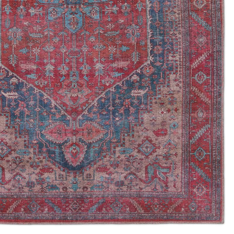 Fairbanks Machine Washable Medallion Red/ Blue Area Rug