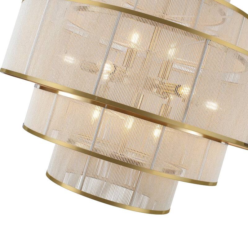 12-Light Boho 5-Tier Hand Woven Rattan Drum Chandelier-30.12 "W x 27.56"H - Brushed Gold