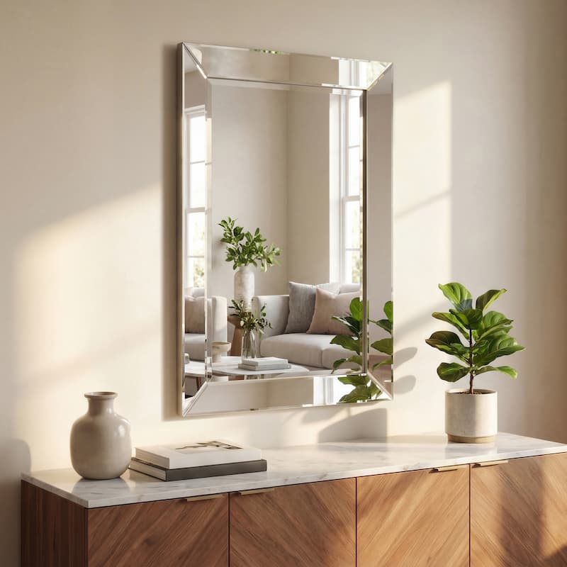 Beveled Rectangular Clear HD Wall Mounted Mirror for Bathroom, Vanity, Bedroom Mirrors, 3 sizes