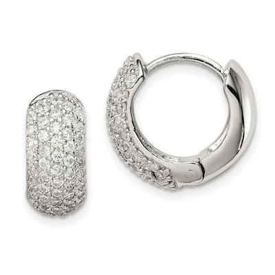 Curata 925 Sterling Silver Solid Polished CZ Cubic Zirconia 16x8mm Hinged Hoop Earrings