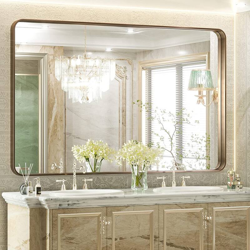 TETOTE Modern Metal Frame Wall Mounted Bathroom Vanity Mirror - 55x36 - Bronze