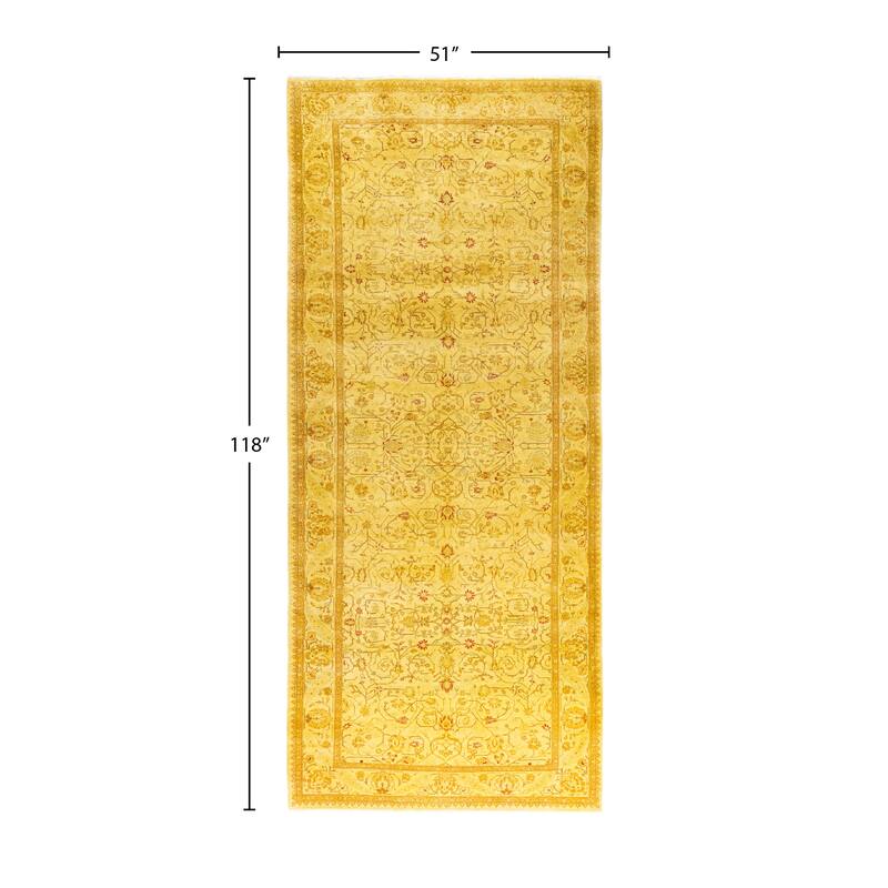 Overdyed One-of-a-Kind Hand-Knotted Area Rug - Yellow - 4' 3" x 9' 10"