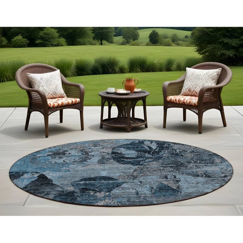 Vari Botanic Elegance Weather Resistant Classic Meets Modern Outdoor Rug - 8' Round - Multi