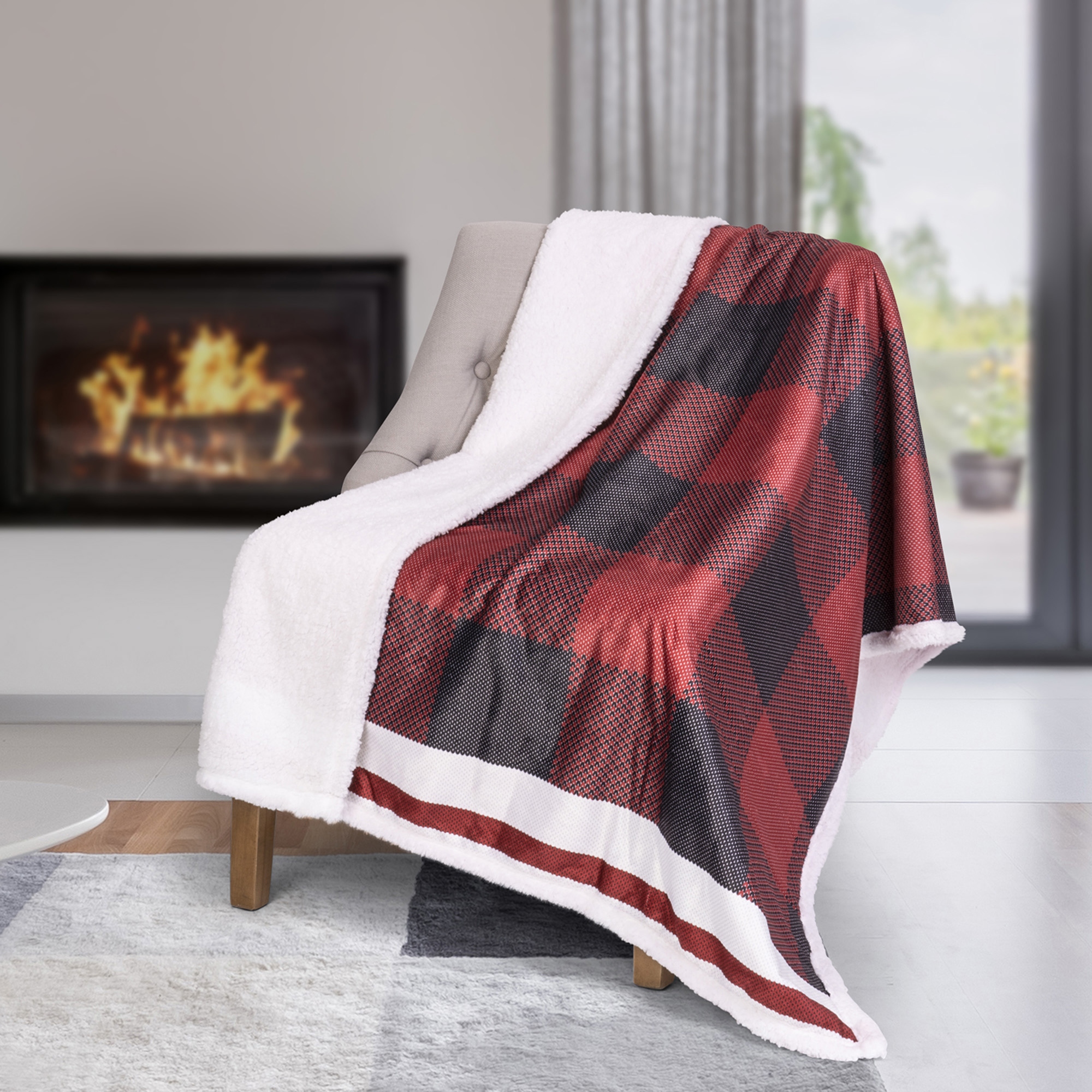 Premium Reversible Throw Blanket 60in x 48in Buffalo Plaid Knit