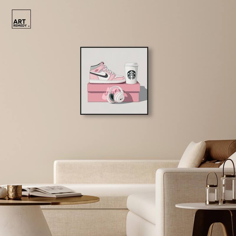 Pink Sneaker and Headphones Canvas by Art Remedy