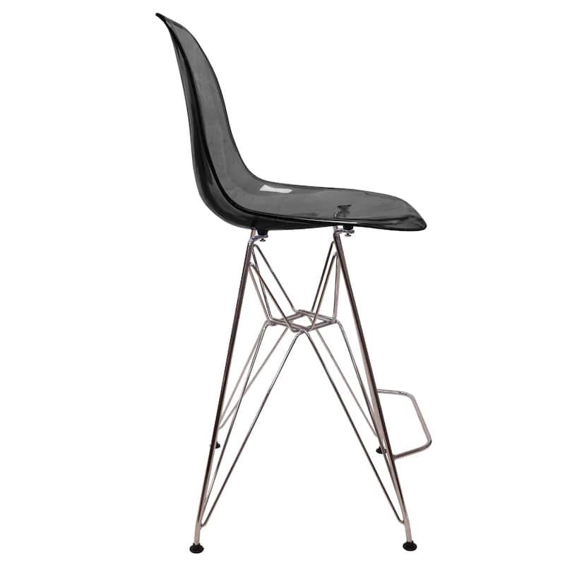 LeisureMod Modern Cresco Acrylic Barstool with Chrome Base and Footrest for Home Bar Restaurant