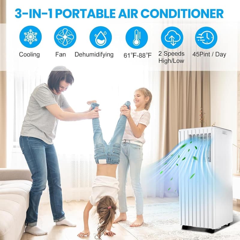8000 BTU Portable Air Conditioner - 3-In-1 Cooling for 450 Sq