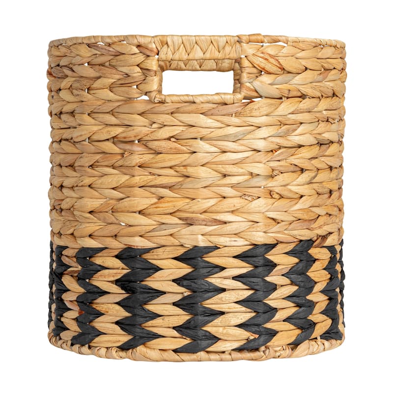Household Essentials Natural Water Hyacinth and Paper Basket with Stripes