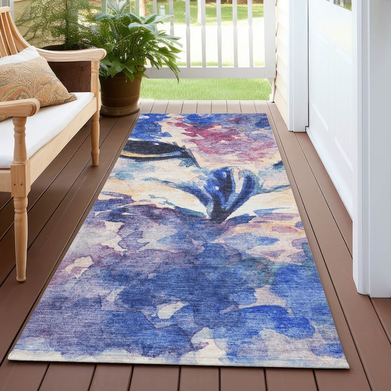 Machine Washable Indoor/ Outdoor Modern Owl Chantille Rug - Blue - 2'3" x 7'6"