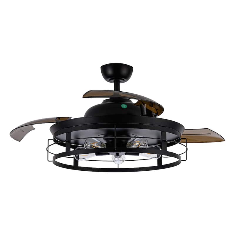 52" Industrial Retractable 3-Blade Ceiling Fan Chandelier with Remote