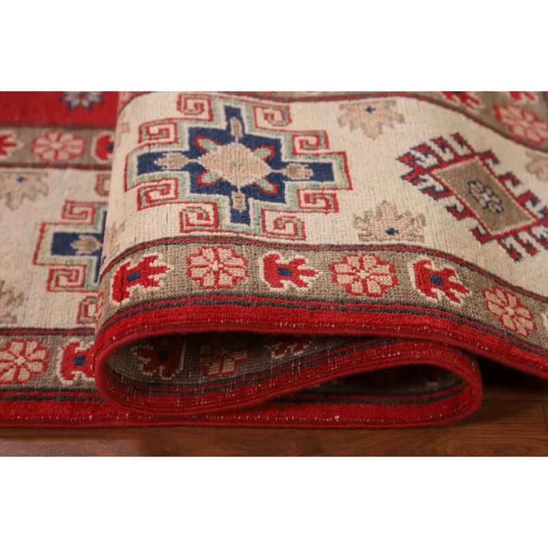 Geometric Red Kazak Oriental Area Rug Hand-Knotted Wool Carpet - 8'3"x 10'0"