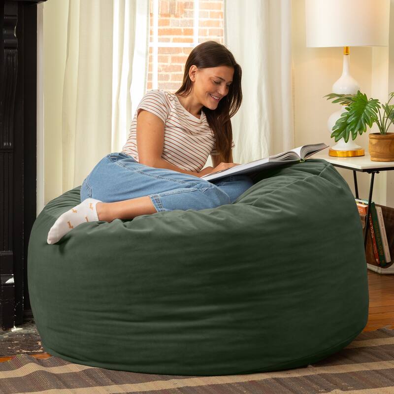 Jaxx Saxx 4ft - Large Round Bean Bag for Adults - Lush Velvet - Lush Velvet Green