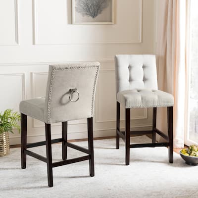 SAFAVIEH 26.5- Inch Nikita Light Grey/ Espresso Tufted Counter Stool (Set of 2)