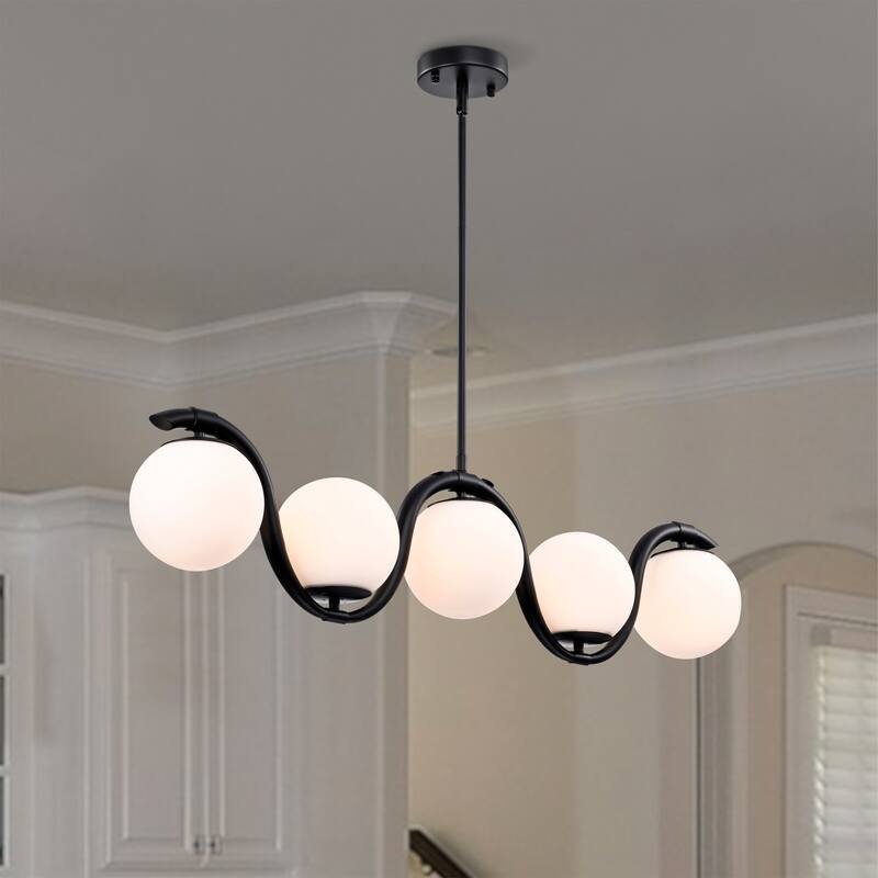 Fenix 38 Inch Opaque Glass Wave Pendant 5-Light