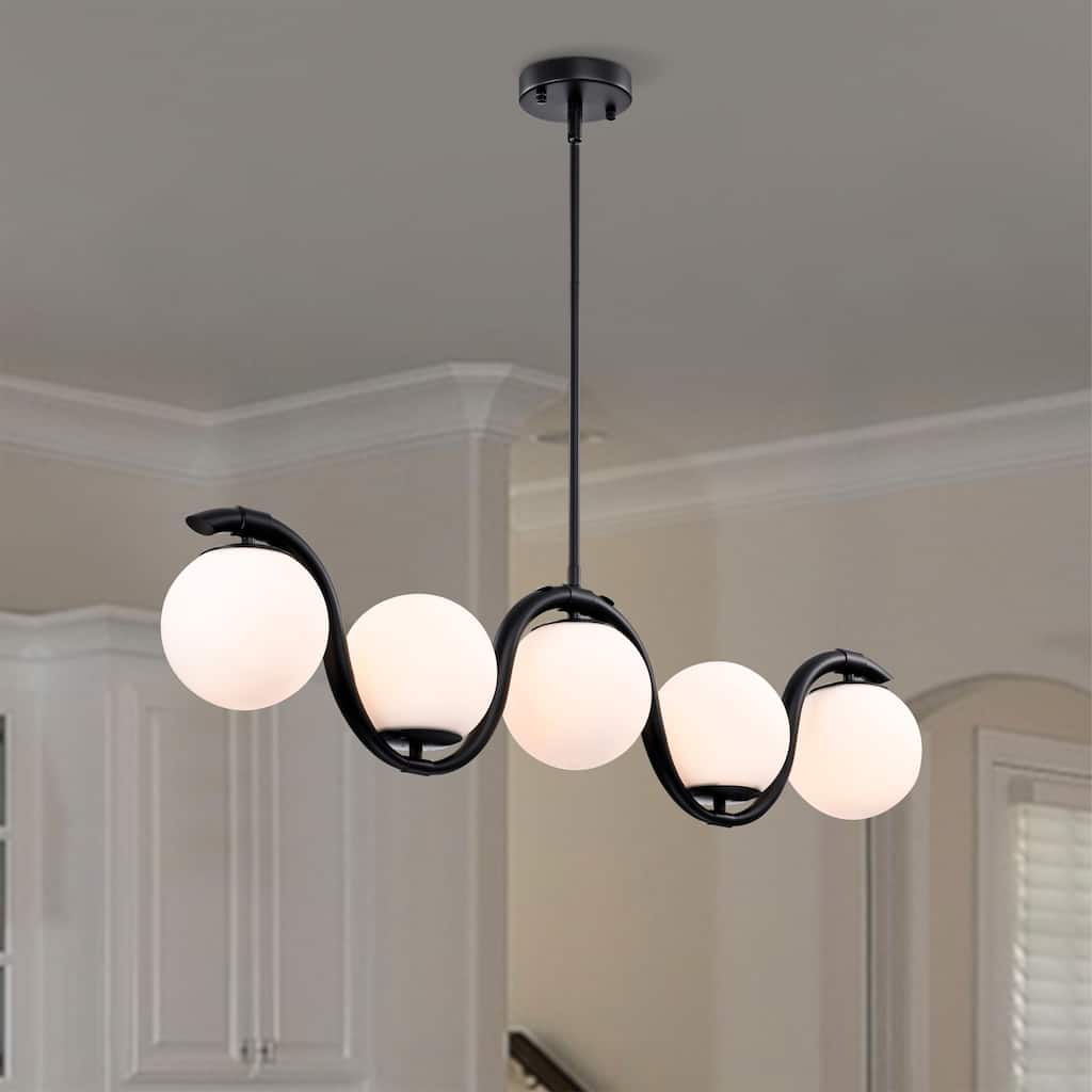Fenix 38 Inch Opaque Glass Wave Pendant 5-Light