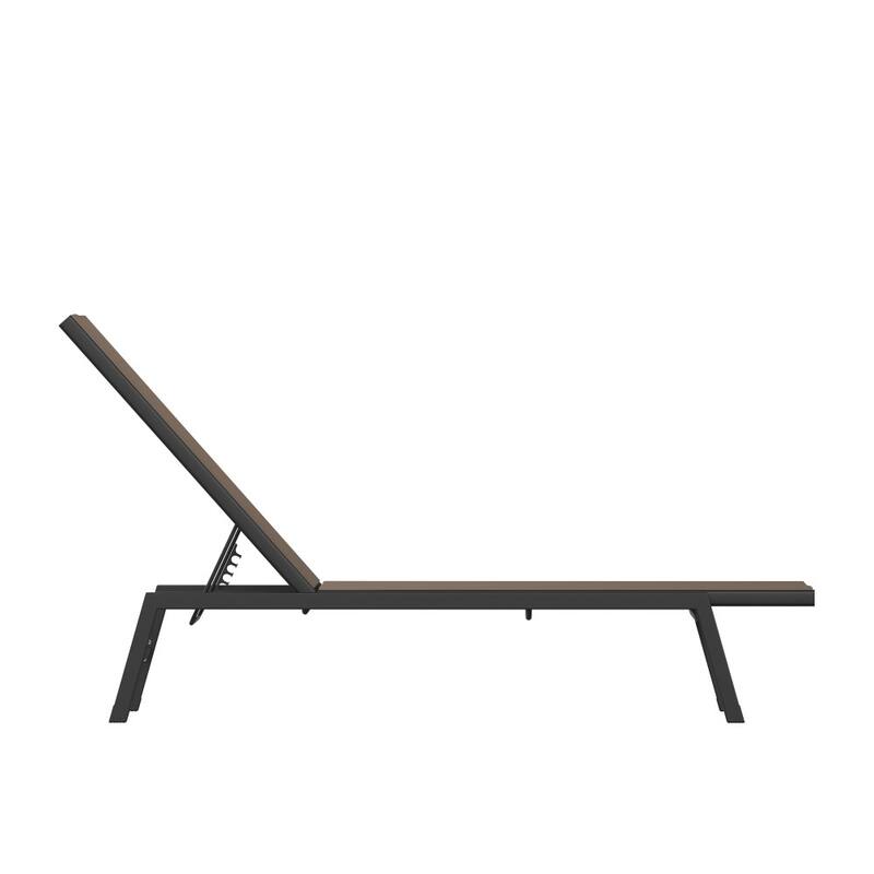 Set of 2 All-Weather Textilene Adjustable Chaise Lounge Chairs with Arms