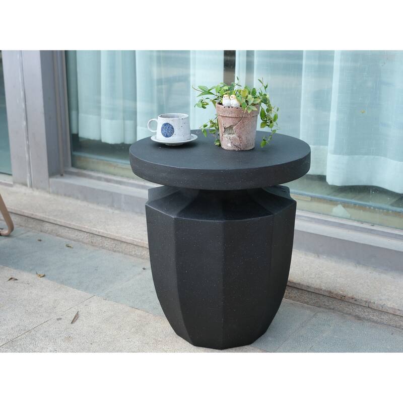 Decorative Garden End Table, 20.3" H Modern Heavy Duty Patio Sturdy Faux Terrazzo