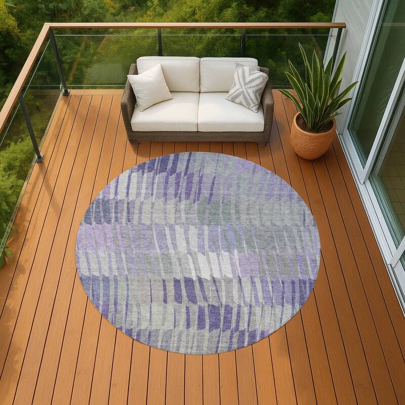 Machine Washable Indoor/ Outdoor Casual Stripe Chantille Rug - Lavender - 8' x 8'