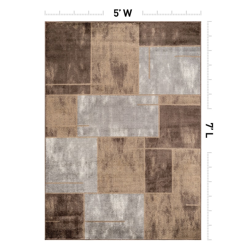 Modern Linear Area Rug for Living Room, Bedroom, or Entryway - Low Pile Indoor Rug