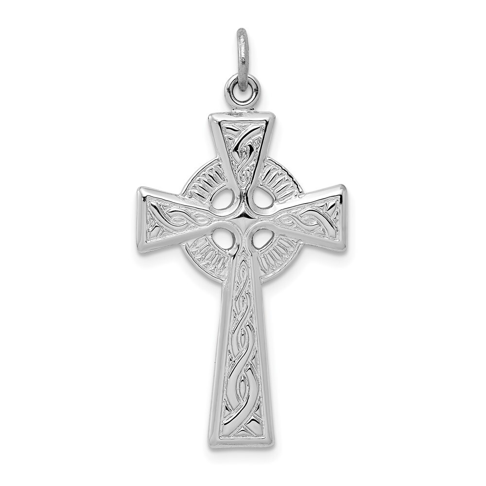 925 Sterling Silver Rhodium Plated Polished Celtic Cross Shaped Pendant 925 Sterling Silver Rhodium Plated Polished Celtic Cross Shaped Pendant