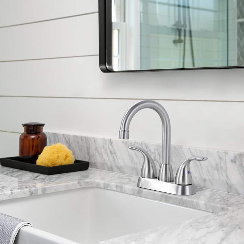 WOWOW 4 in. Centerset Double Handle High Arc Bathroom Faucet