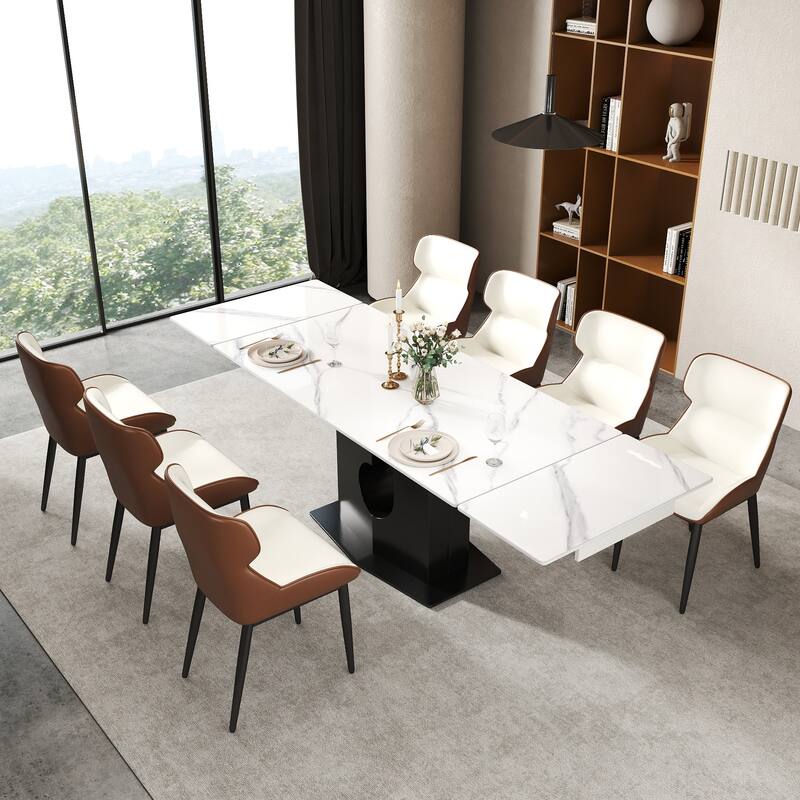 63''-94'' Kitchen Large Extendable Dining Table for 4-8 People - White