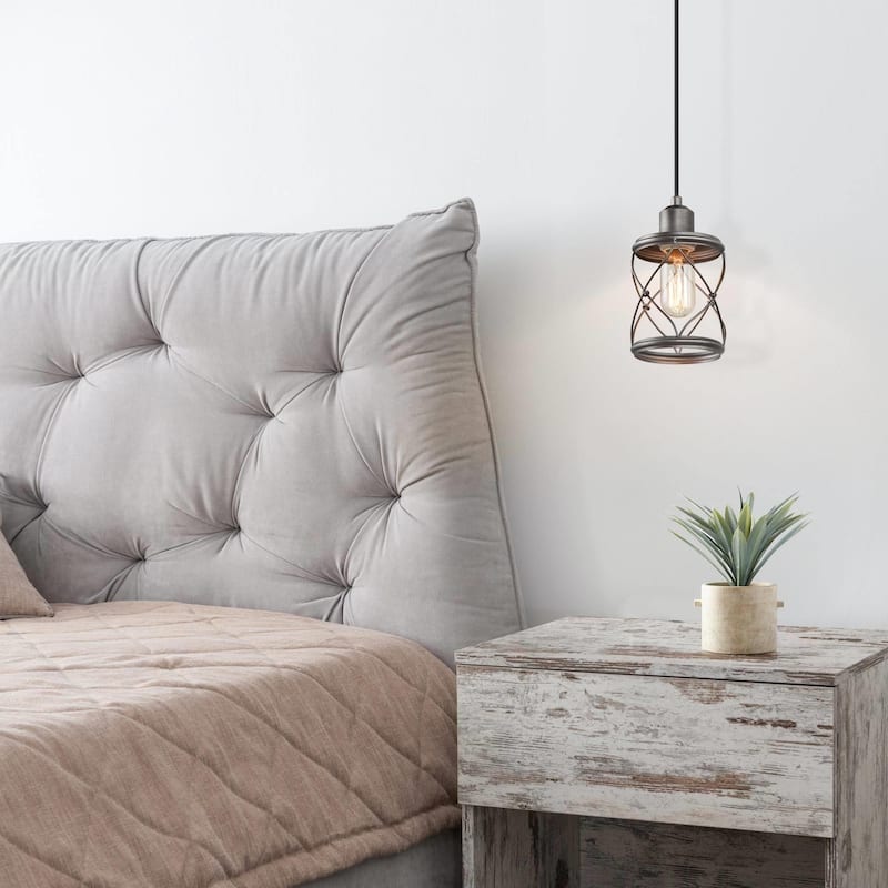 Modern Farmhouse 1-Light Metal Cage Pendant for Kitchen Island - D5"*H7.9"
