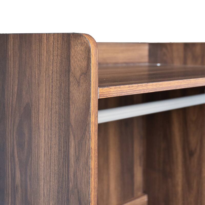 Wooden Open Wardrobe Storage Clothes Storage Cabinet with Dual Hanging Rods and Five Shelves Armoire for Bedroom