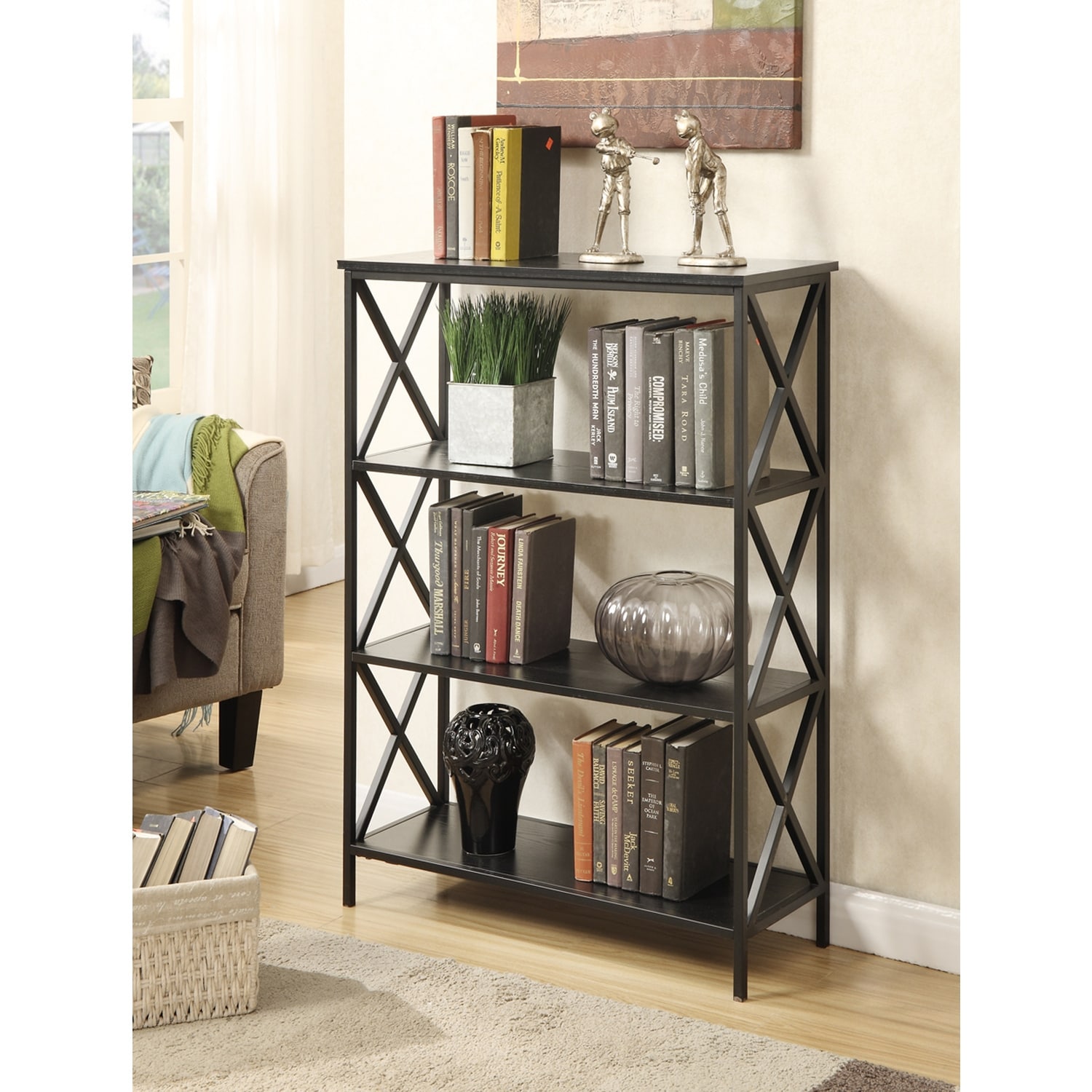 4 Tier Bookcase - Home Office Storage Shelves, 42" Tall, Metal Frame, Easy Assembly - 34