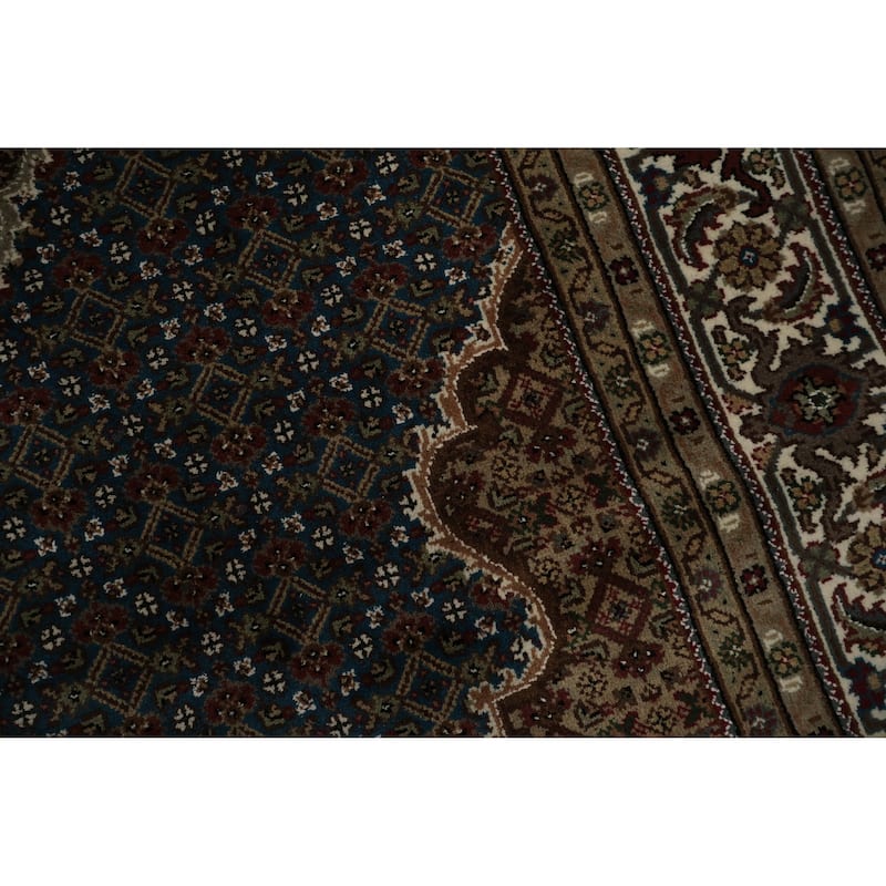 Hand Knotted Oriental 100% Wool Carpet Traditional Floral Navy Blue & Blues Tabriz Area Rug - 9' 4'' X 6' 0''
